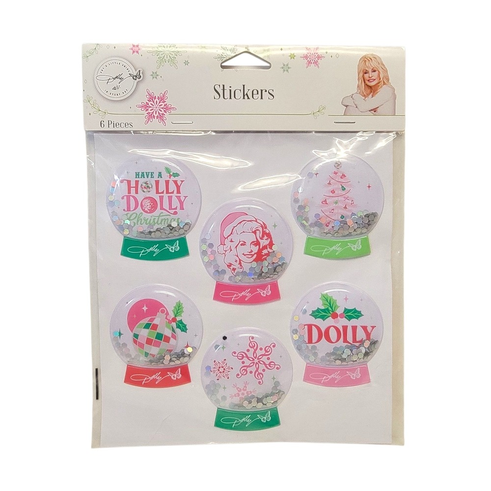 Dolly Parton Christmas Stickers 6 Pc Snow Globe Puffy‎ Holiday Winter Disco Pink